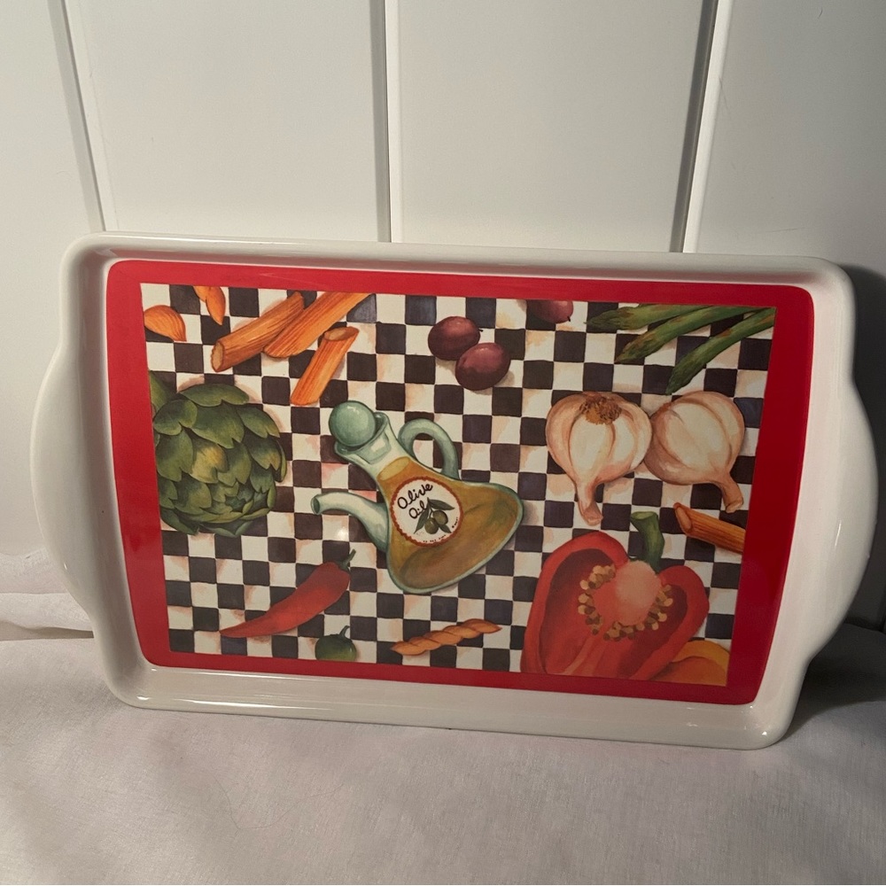 Vintage 90s TRAY Italian Salad Vegetable Glossy 1980s Platter ITALY melamine